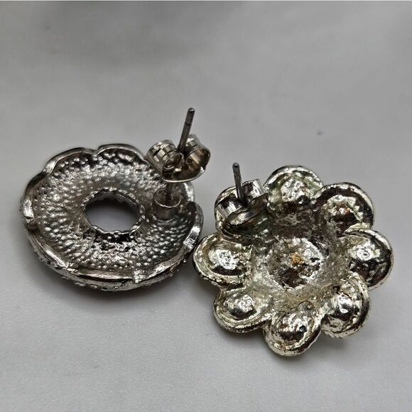 "5/$25" Pair of Mismatched Silver Rhinestone Fancy Stud Post Earrings - Picture 3 of 5
